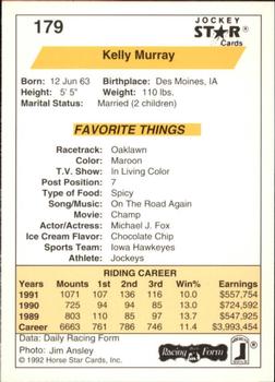 1992 Jockey Star #179 Kelly Murray Back